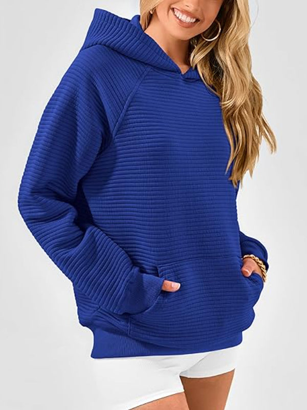 Pockets Solid Color Split-Joint Hooded Long Sleeves Hoodies Tops