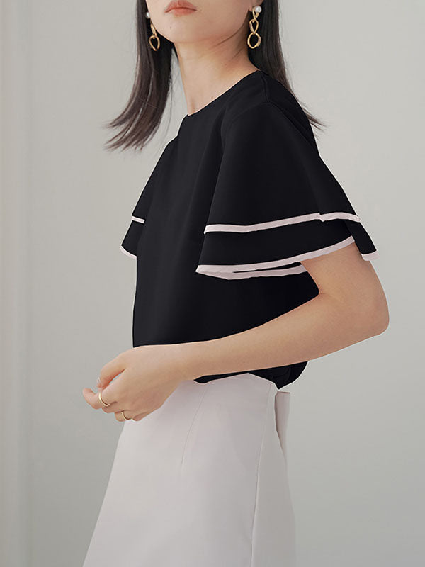 Falbala Tiered Short Sleeves Round-Neck T-Shirts Tops