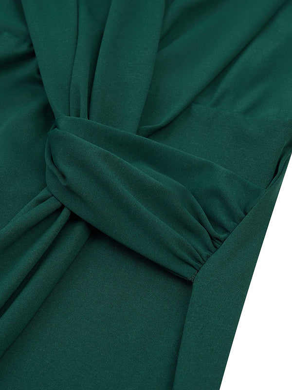 Bowknot Solid Color Bodycon Long Sleeves V-neck Maxi Dresses