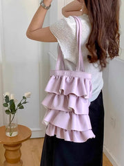 Layered Pleated Pockets Solid Color Zipper Handbags