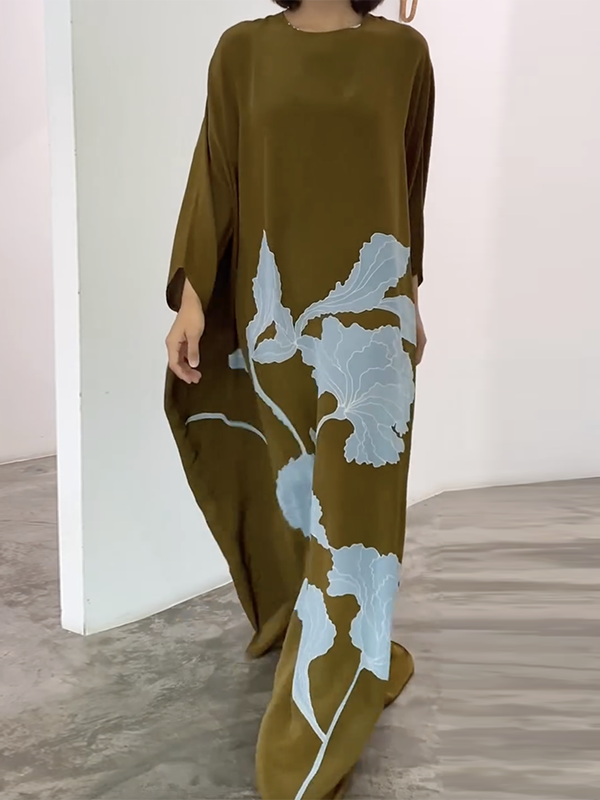 Printed Loose Round-neck Maxi Dresses