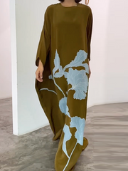 Printed Loose Round-neck Maxi Dresses