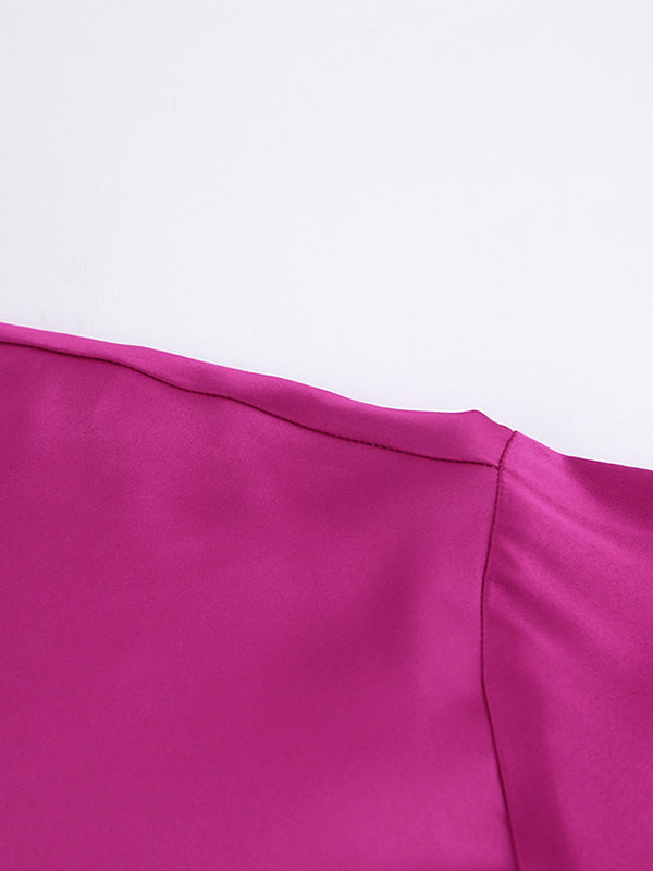 Loose Wrap Feathers Solid Color Split-Joint Lapel Collar Blouses&Shirts Tops
