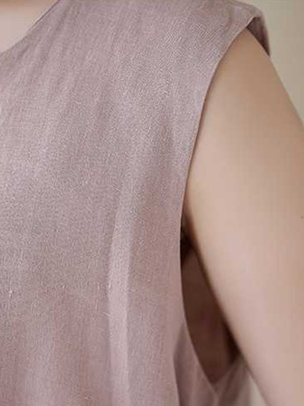 Solid Color A-Line Loose Round-Neck Midi Dresses