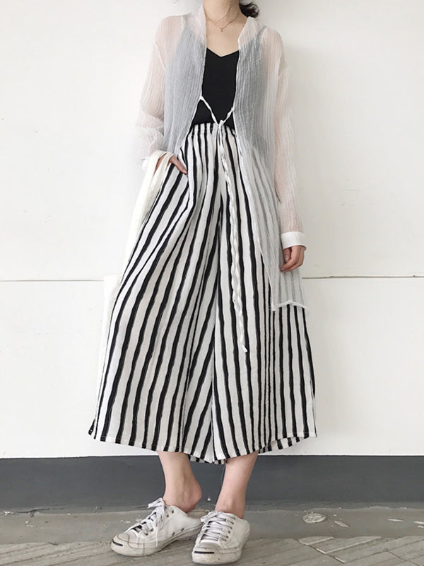 Striped Loose Wide Leg Casual Pants Bottoms