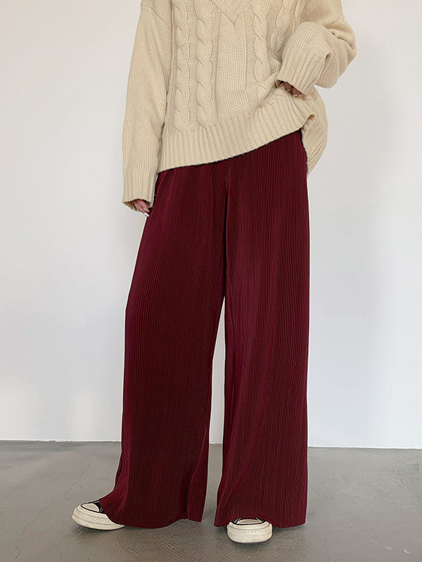 Casual Solid Color Pleats Capri-Pants Bottoms