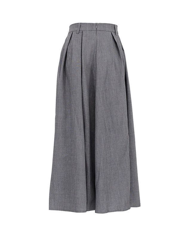No Belt Pleated Solid Color A-Line High Waisted Skirts Bottoms