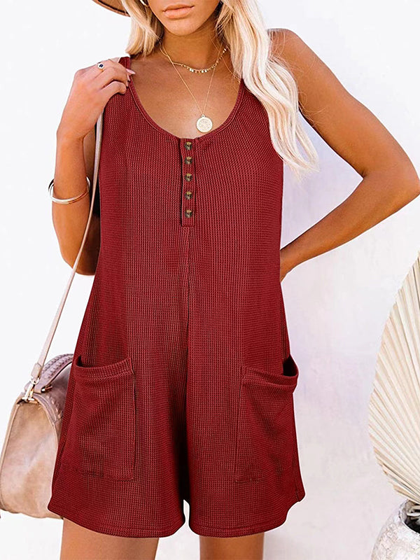Split-Joint Loose Sleeveless U-Neck Rompers