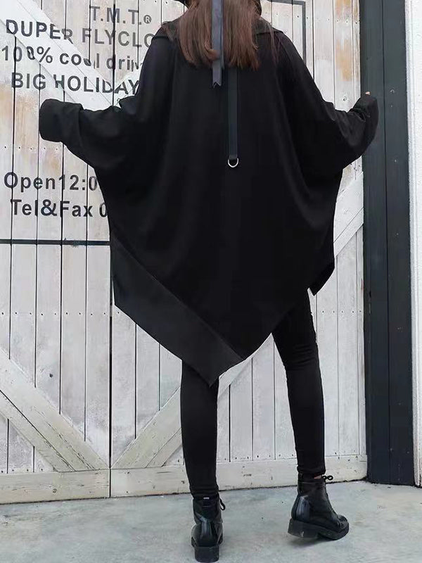 Asymmetric Split-Joint Zipper Batwing Sleeves Loose Heaps Collar Sweatershirt