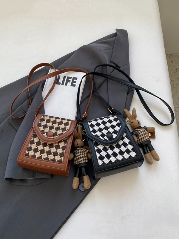 Checkerboard Contrast Color Crossbody Bags Bags