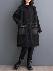 Floral Printed Fringed Split-Joint Loose Raglan Sleeve Hooded Trench Coats Outerwear