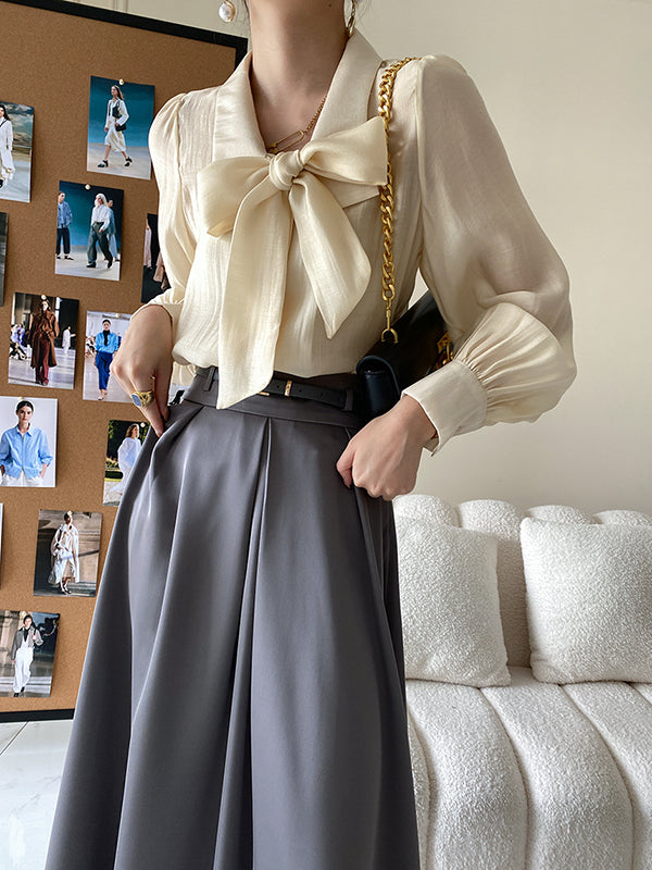 Urban Loose Long Sleeves Solid Color Lapel Collar Blouses