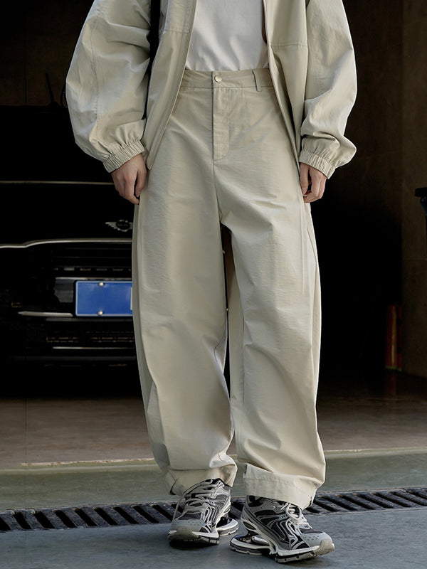 High-Waisted Pleated Solid Color Loose Wide Leg Trousers Casual Pants Bottoms