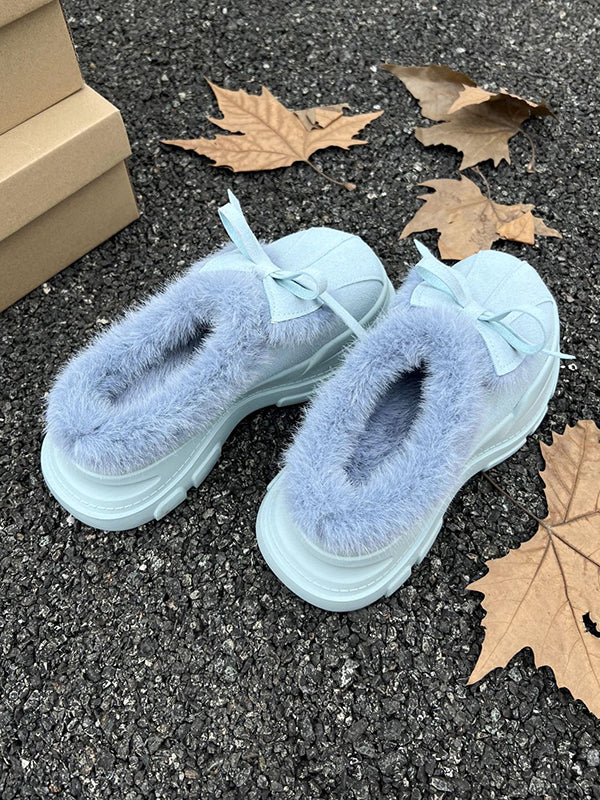 Bowknot Round-Toe Split-Joint Slippers&Mules Platform Shoes