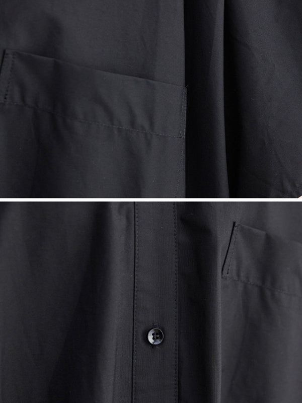 Elasticity Solid Color Half Sleeves Loose V-Neck Mini Dresses