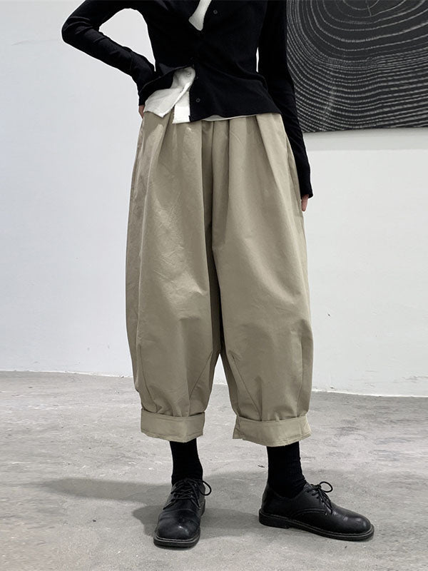 Elasticity High-Waisted Pleated Solid Color Split-Joint Harem Pants Loose Trousers Pants