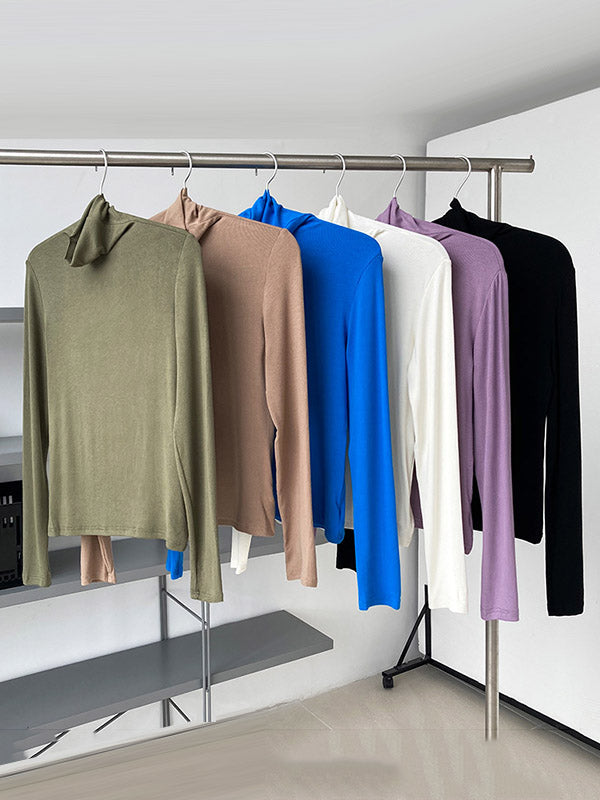 Simple 6 Colors Heaps Collar Long Sleeves Knitting T-Shirt Top