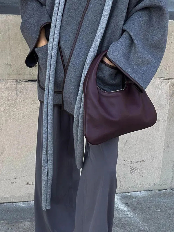 Pockets Solid Color Split-Joint Tied Waist Long Sleeves Loose V-neck Woolen Coat