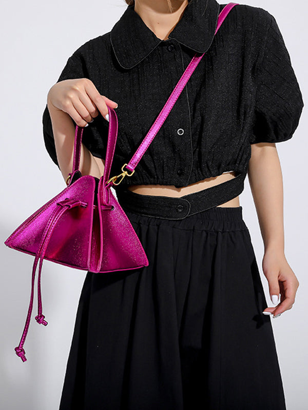 Drawstring Solid Color Split-Joint Triangle Handbags