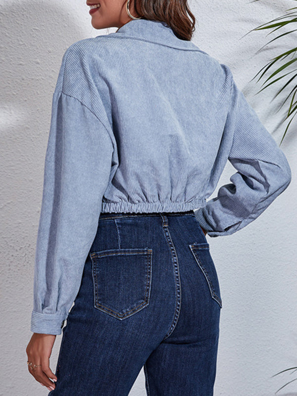 Buttoned Elasticity Pleated Long Sleeves Loose Lapel Outerwear Jackets