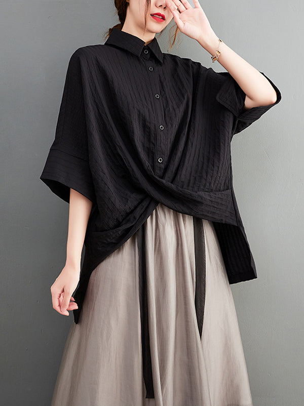 Original Simple Casual Loose Solid Color Cross Blouse