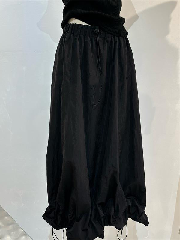 Drawstring Elasticity Solid Color Split-Joint A-line High Waisted Skirts