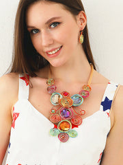 Geometric Artisan Gemstone Wirework Necklace & Earring Set