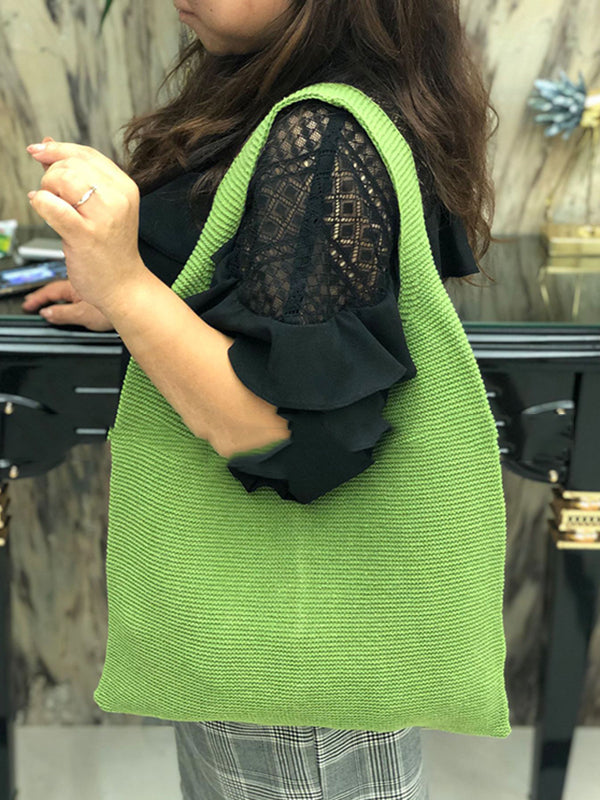 Solid Color Woven Handbag Bags