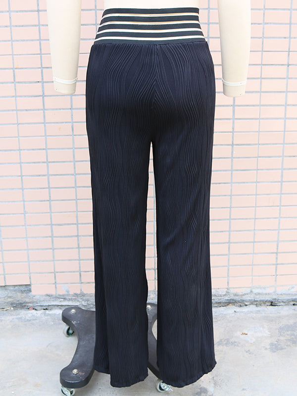 Elasticity Hollow Pleated Solid Color Loose Wide Leg Trousers Pants