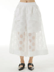 Gauze Polka-Dot See-Through Cropped False Two Casual Pants Bottoms