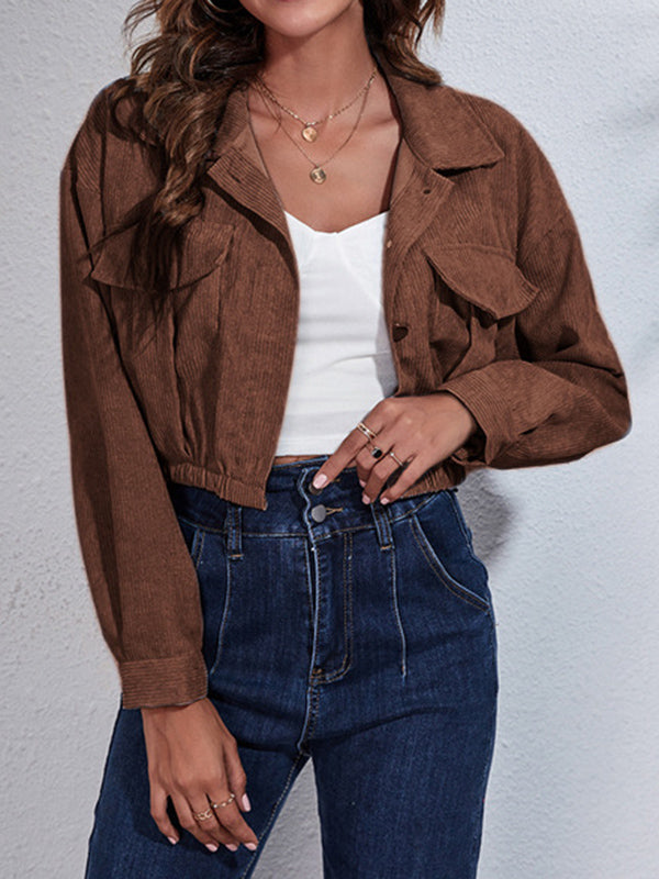 Buttoned Elasticity Pleated Long Sleeves Loose Lapel Outerwear Jackets
