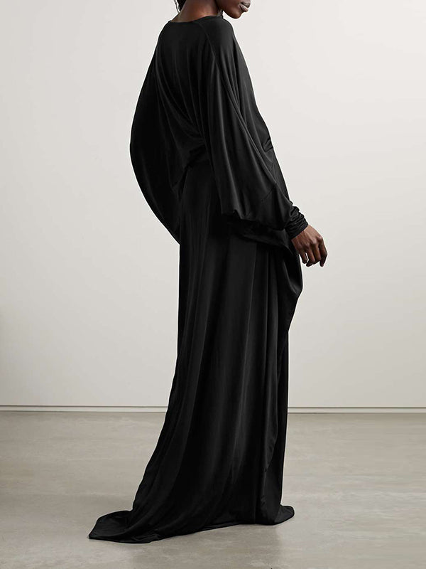 Batwing Sleeves Loose Solid Color V-Neck Maxi Dresses