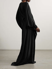 Batwing Sleeves Loose Solid Color V-Neck Maxi Dresses