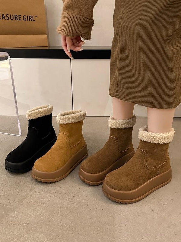 Round-Toe Split-Joint Velvet Platform Shoes Boots