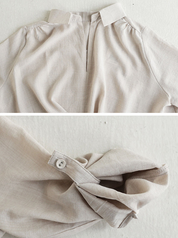 Loose Ramie Cotton Asymmetric Solid Color Blouse Top