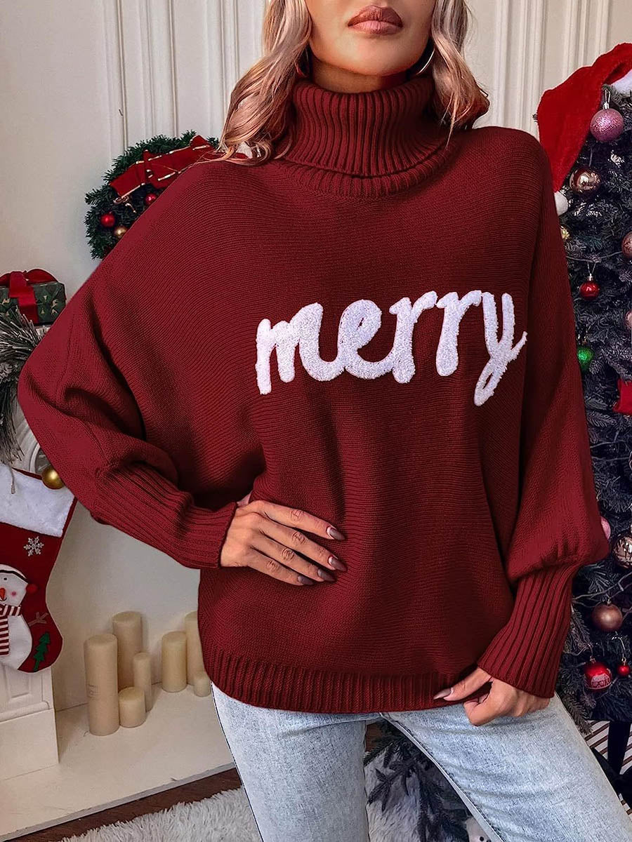 Contrast Color Printed Split-Joint Long Sleeves Loose High Neck Sweater Tops