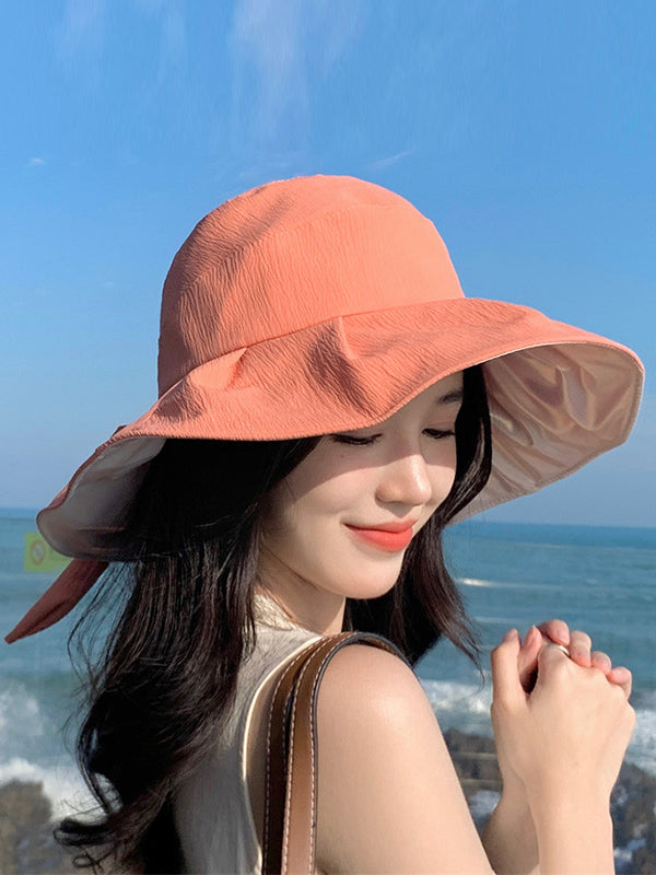 Bowknot Pleated Split-Joint Sun Hat Fisherman Hat