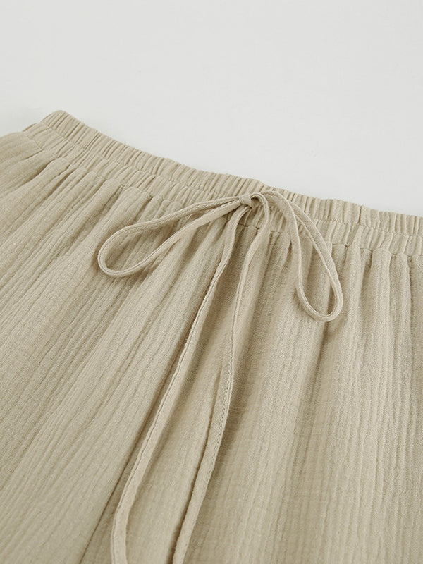Drawstring Elasticity Solid Color Split-side High Waisted Loose Trousers Pants