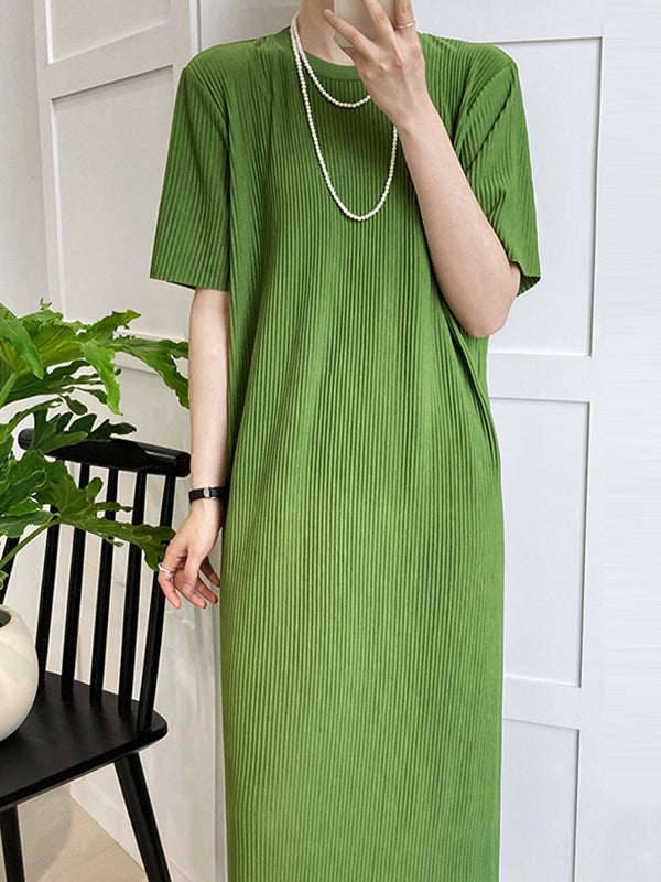 Original Casual Pleated Solid Color Midi Dress