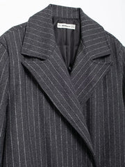 Split-Joint Striped Long Sleeves Loose Lapel Woolen Coat Trench Coats