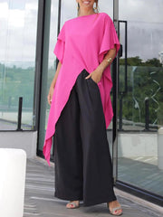 Irregular Clipping Loose Asymmetric Solid Color T-Shirts Tops