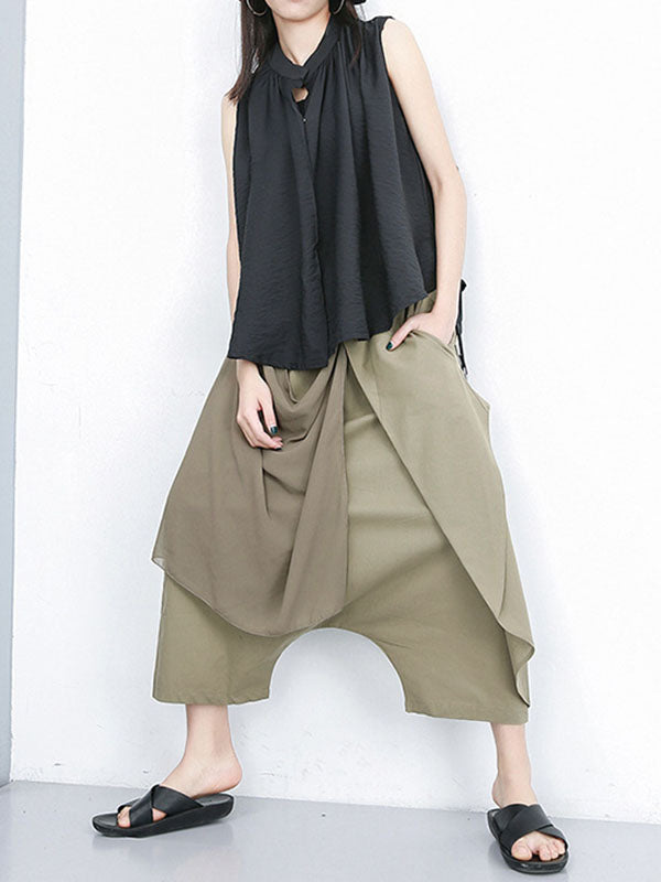 Pleated Solid Color Harem Pants Loose Ninth Pants