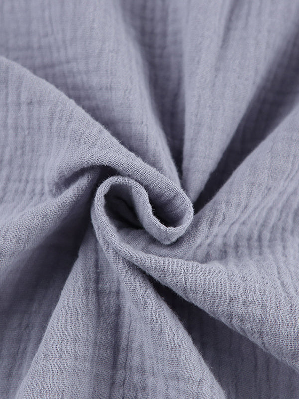 Ribbed Solid Color Long Sleeves Loose V-Neck Robes Pajamas