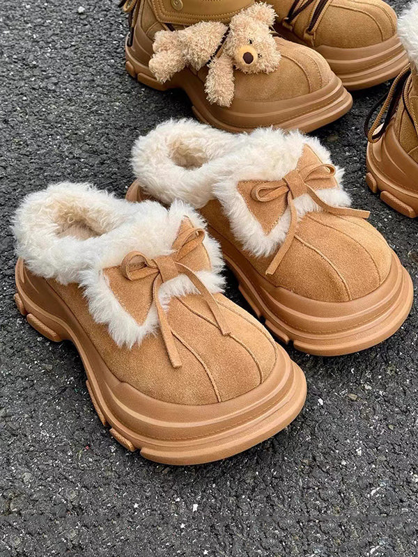 Bowknot Round-Toe Split-Joint Slippers&Mules Platform Shoes