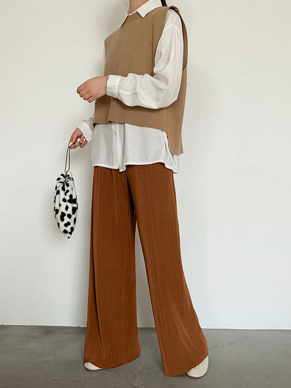 Casual Solid Color Pleats Capri-Pants Bottoms