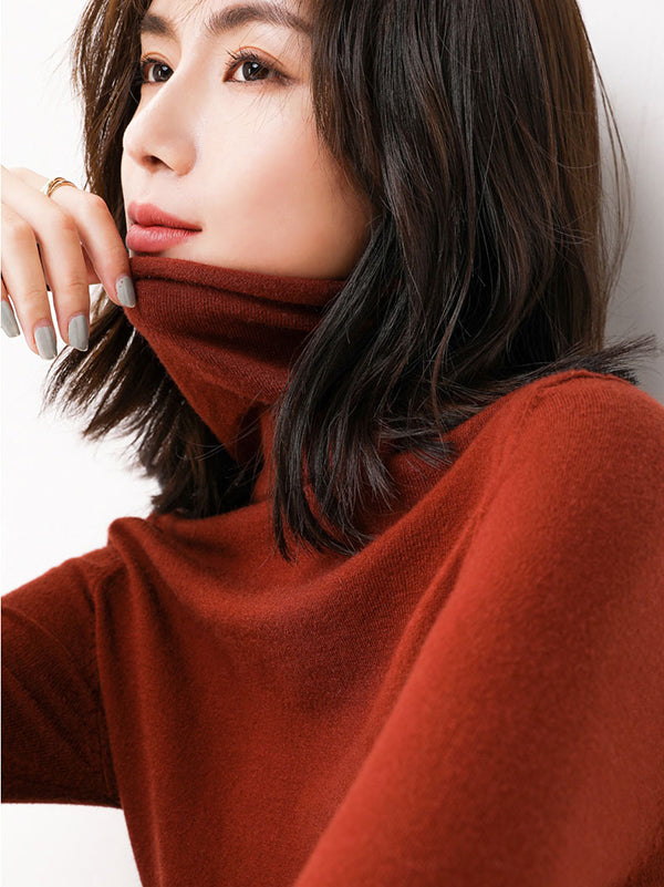 Casual Skinny Long Sleeves Solid Color Heaps Collar Sweater Tops Pullovers