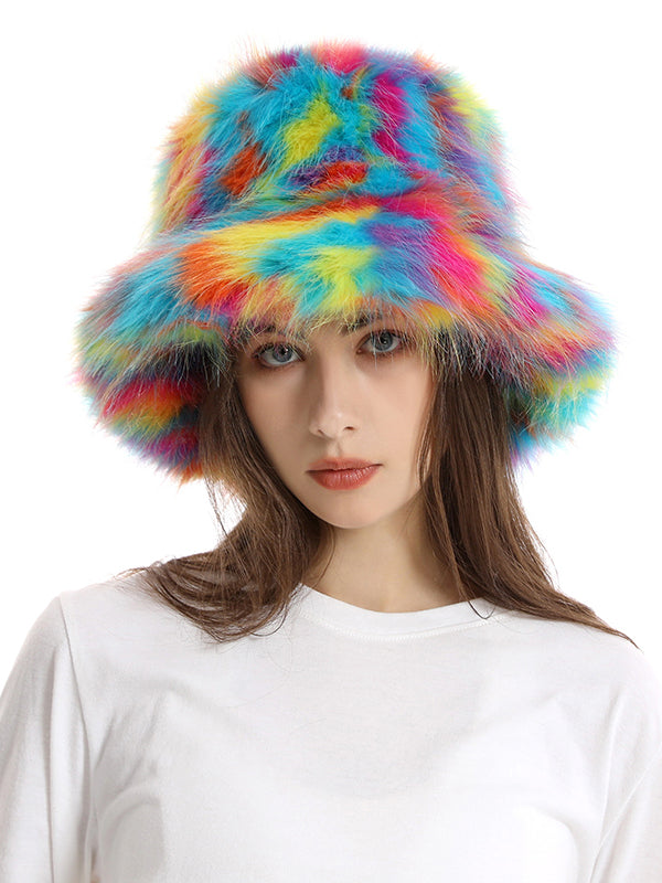 Adjustable Contrast Color Keep Warm Velvet Bucket Hat