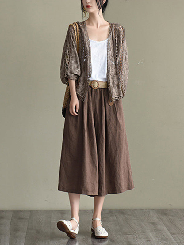 Seven-Quarter Sleeves Crochet Hollow Solid Color Outerwear