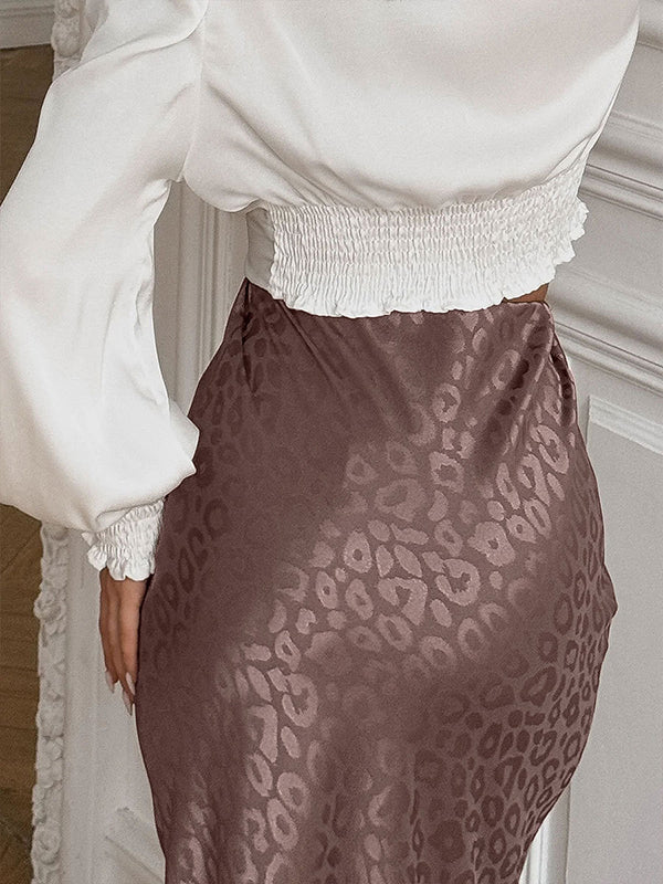 Jacquard Leopard Split-Joint Bodycon High Waisted Skirts Bottoms