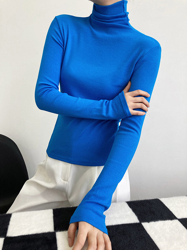 Simple 6 Colors Heaps Collar Long Sleeves Knitting T-Shirt Top